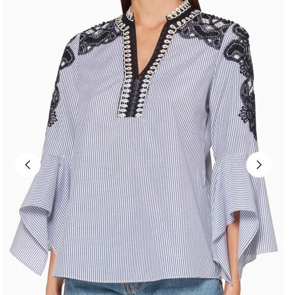 Kobi Halperin Blue & White Striped Skylyn Blouse Size Medium - Picture 1 of 8